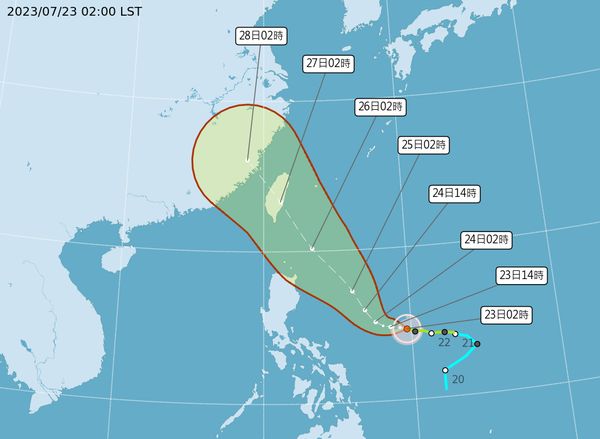 ▲▼杜蘇瑞颱風今晚到明晨轉中颱，最快明天晚上到周二上午發海警。（圖／氣象局）