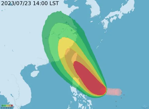 ▲▼杜蘇芮颱風7/23下午最新路徑。（圖／氣象局）