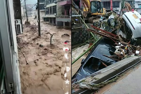 ▲▼洪水沖走車輛和村民。（圖／翻攝自微博／北京頭條、百姓關注）