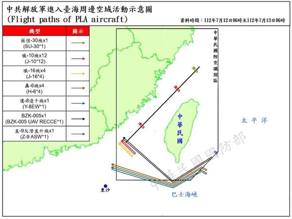 ▲▼國防部公布共軍在11日開始，連續多日大量共機、共艦侵擾之航跡圖。（圖／國防部提供）