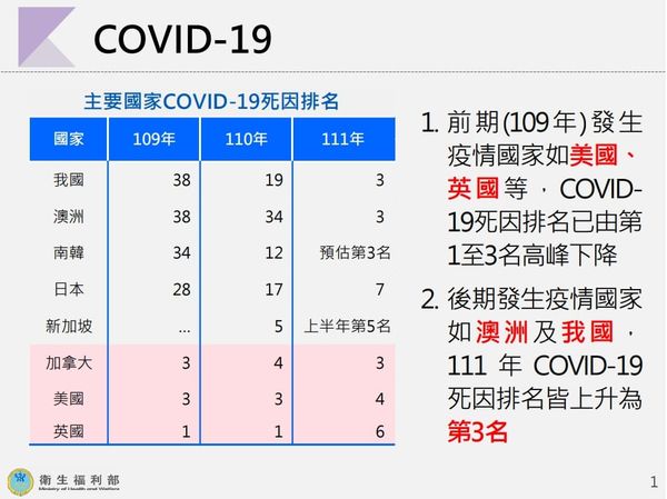 ▲▼衛福部分析各國新冠死因排名。（圖／翻攝自王必勝臉書）