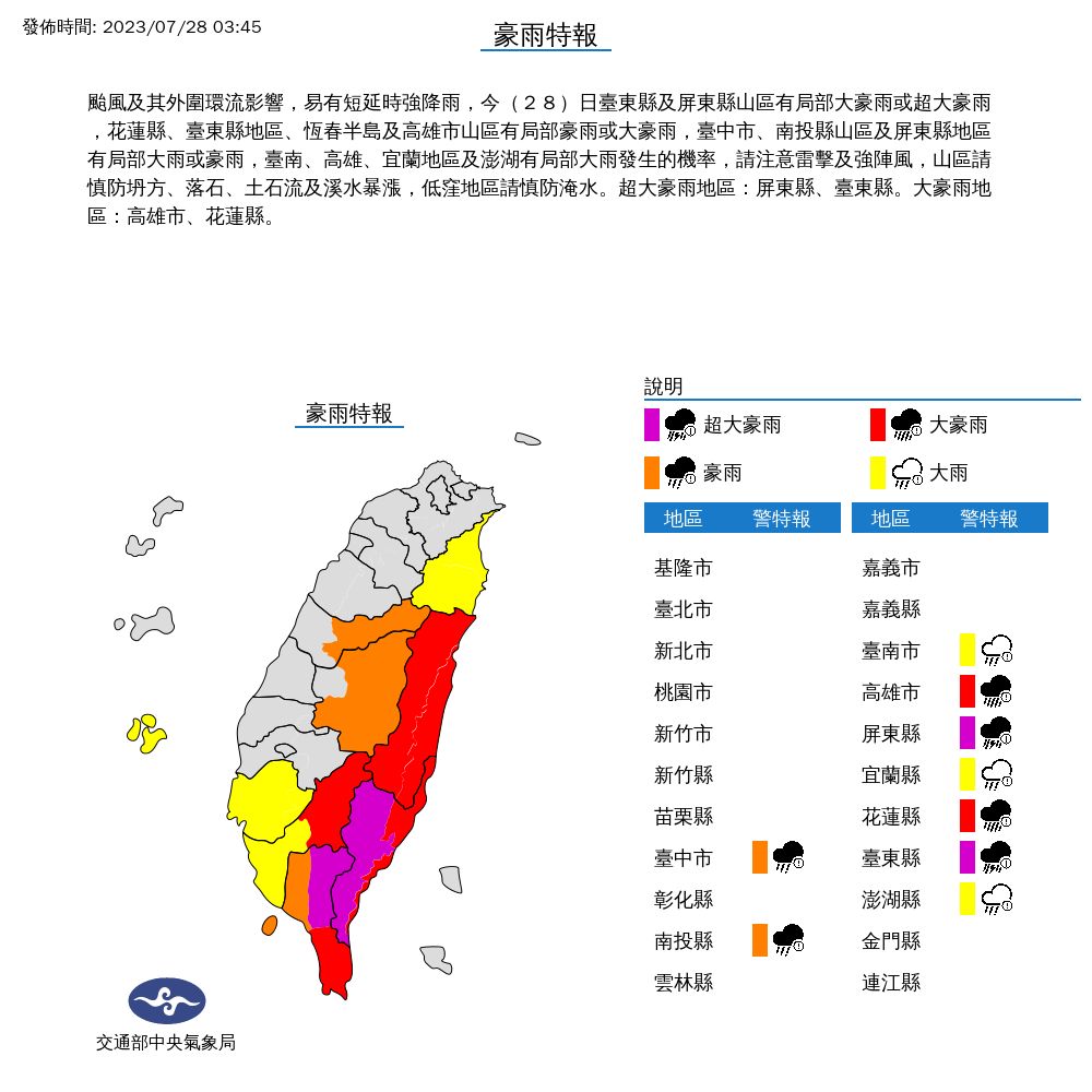 ▲▼超大豪雨特報。（圖／中央氣象局）