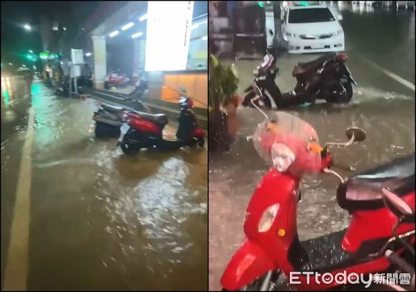 ▲▼台東市中興路二段，雨量過大積水馬路成河流。（圖／記者楊漢聲翻攝）