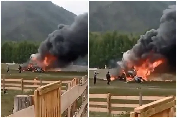 ▲▼俄羅斯阿爾泰共和國一架觀光直升機墜毀。（圖／翻攝自推特）