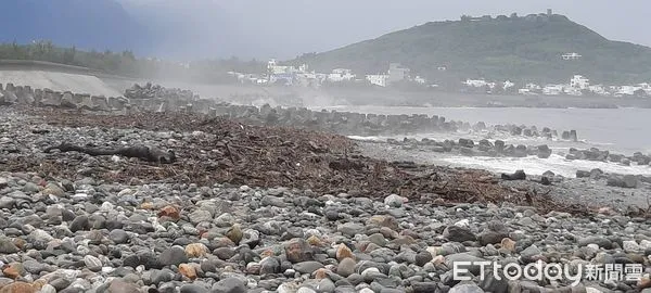 ▲杜蘇芮颱風過境漂流物夾雜枝梢材滯留台東海岸岸際。（圖／記者楊漢聲翻攝）
