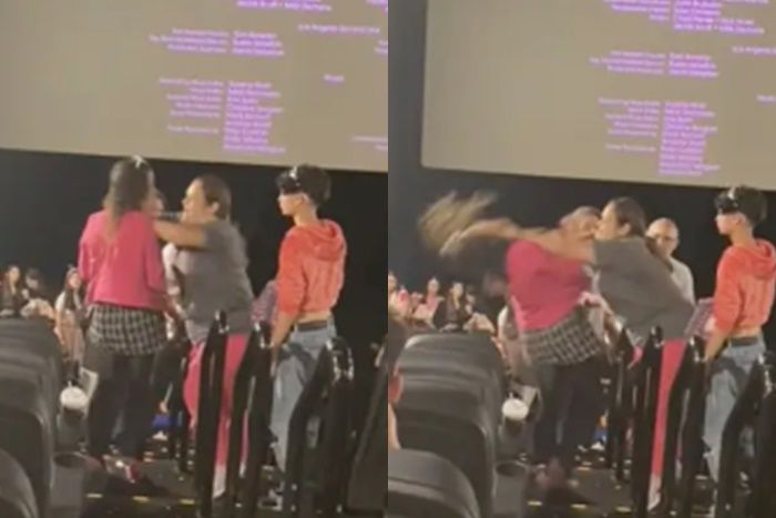 Two Adults in Pink Clothes Fight in Movie Theater Over Cell Phone Use: Viral Video Captures the Chaos