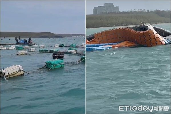 ▲▼澎湖外垵漁港停泊的10多艘小船則集體沉船，今29日被吊掛上岸。（圖／陳洋翻攝）