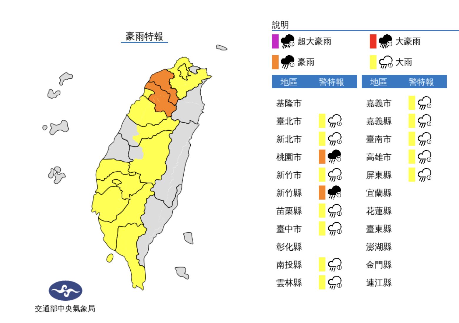 ▲氣象局發布豪雨特報、大雷雨即時訊息。（圖／氣象局）