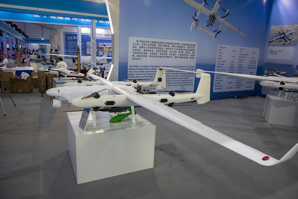 ▲解放軍空軍2023長春航展展出的各式無人機。（圖／CFP）