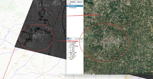 ▲▼涿州市區被洪水3面包圍。（圖／翻攝自微博／中國氣象愛好者）