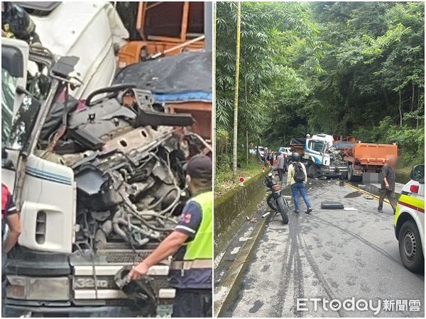 ▲南投縣水里鄉2砂石車對撞。（圖／記者高堂堯翻攝）