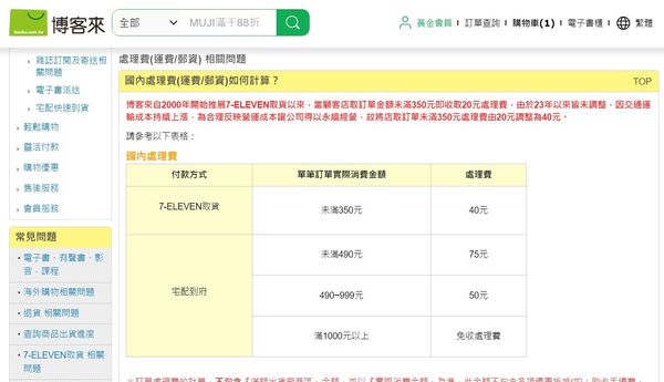 博客來調漲店取訂單國內處理費（圖／翻攝自博客來）