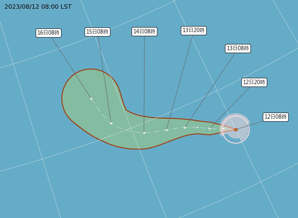 ▲▼「朵拉」上午跨過國際換日線，成為編號第8號的颱風。（圖／氣象局） 