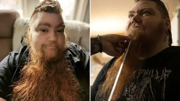 ▲▼美國38歲女子亨妮卡特（Erin Honeycutt）留了30公分的落腮鬍，創下「全球蓄鬍最長的女性」的金氏世界紀錄。（圖／翻攝自Guinness World Records）