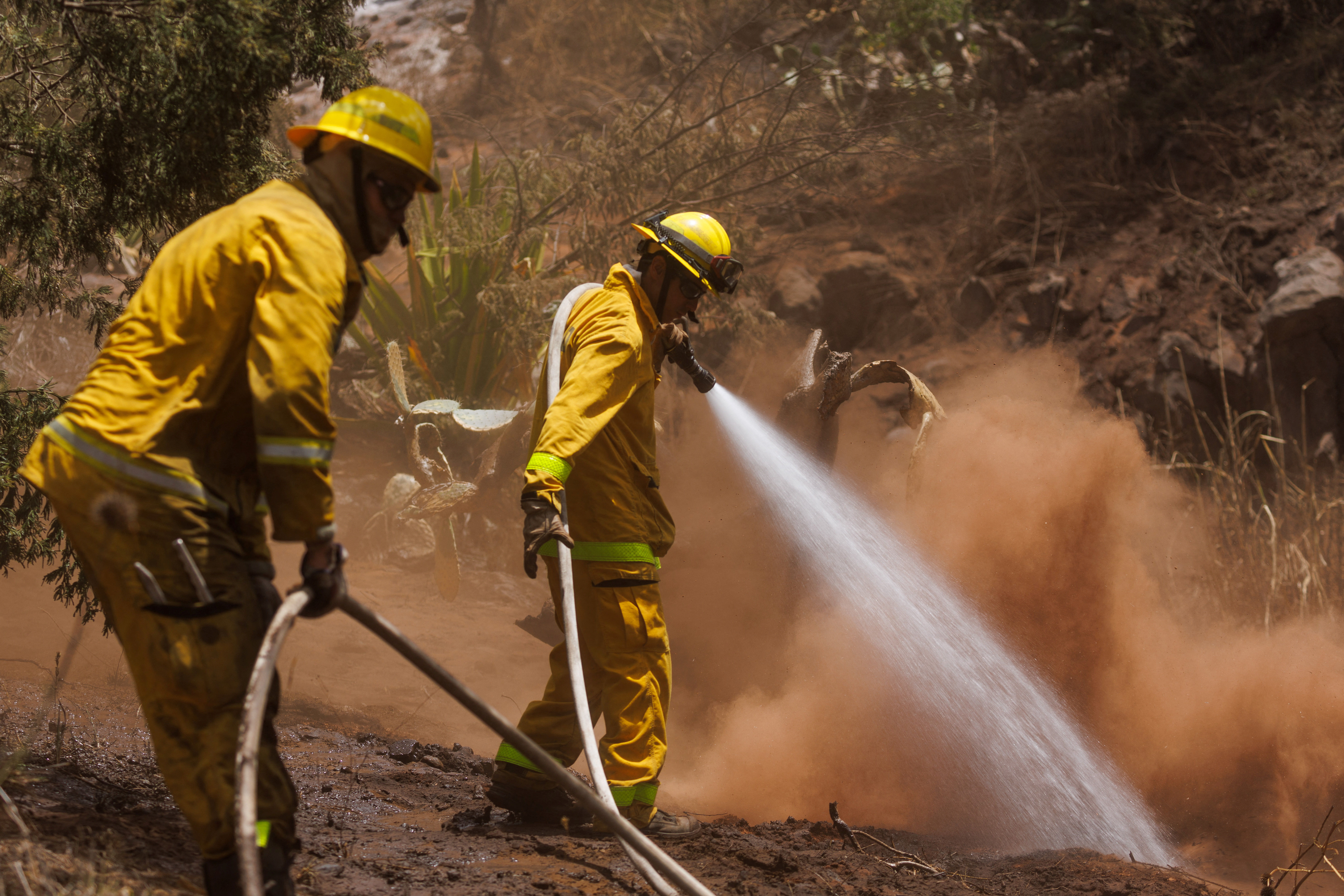 ▲▼夏威夷野火、毛伊島消防隊員正在庫拉（Kula）峽谷地區滅火。（圖／路透）