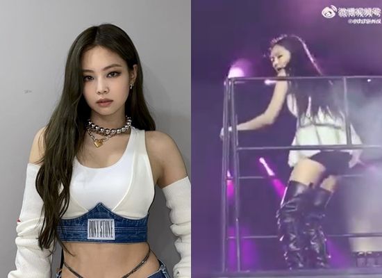 ▲Jennie差點從台上墜落。（圖／翻攝自微博／娛樂圈外漢）