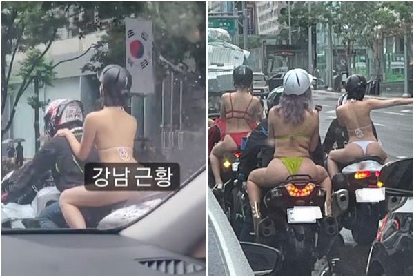 ▲▼南韓街頭時隔一年再現比基尼美女坐重機的畫面。（圖／翻攝自韓網）