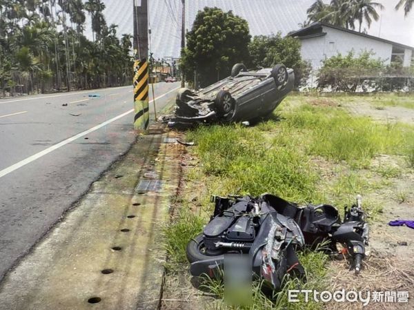 ▲屏東縣長治鄉永興路自小客車與機車擦撞車禍             。（圖／記者陳崑福翻攝，下同）