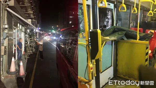 ▲基隆公車撞民宅戶外遮雨　1女右耳濺血倒地送醫。（圖／記者郭世賢翻攝）