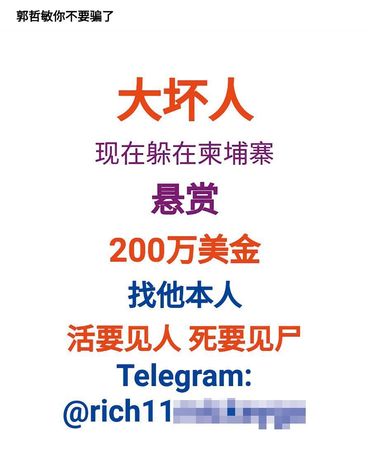 郭哲敏逃亡時涉嫌捲走鉅款，遭合作對象、股東發出200萬美元懸賞令。（翻攝畫面）