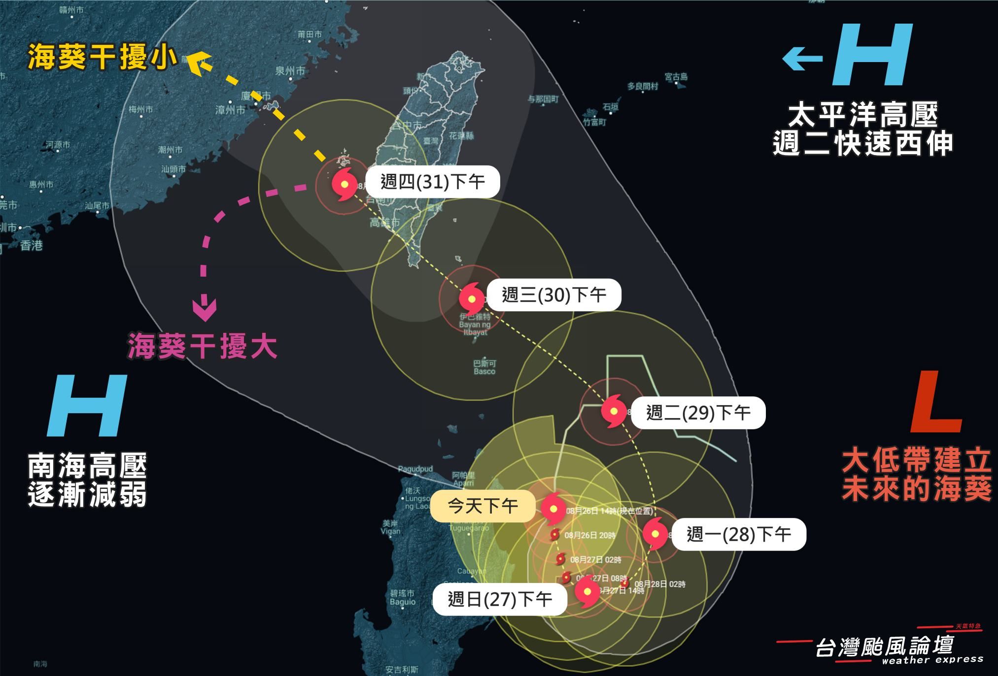 ▲▼蘇拉颱風侵襲機率達5成，最新路徑從花蓮、台東或恆春登陸機率高。（圖／台灣颱風論壇｜天氣特急）