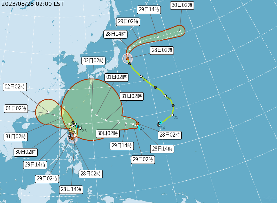 ▲從左到右分別是蘇拉、海葵、丹瑞颱風。（圖／氣象局）