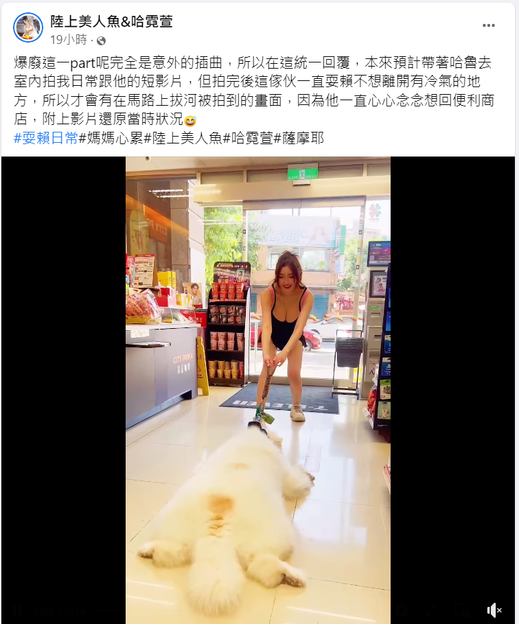 ▲哈霓萱在馬路上和愛犬拔河爆紅。（圖／翻攝自哈霓萱臉書）