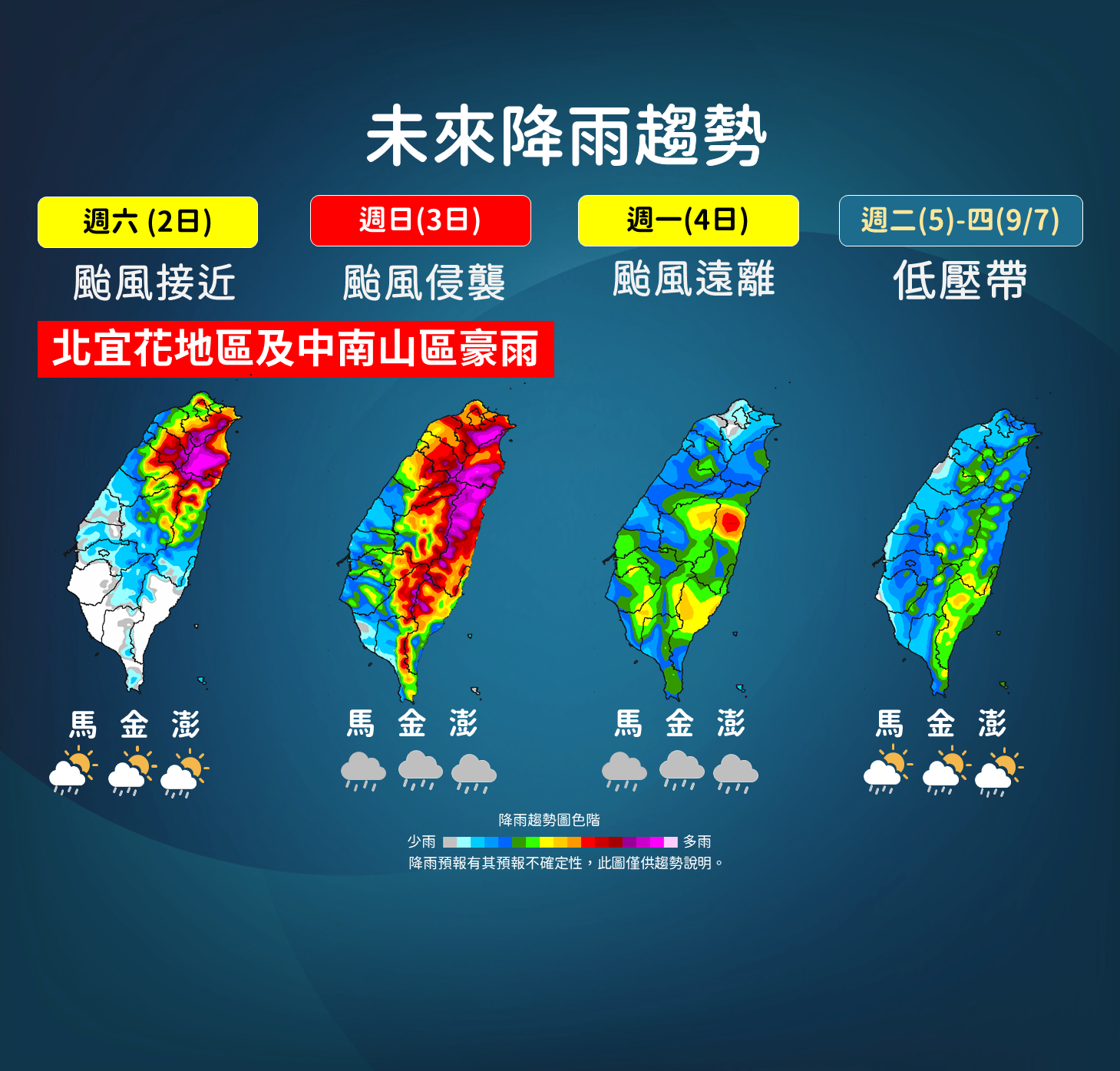 ▲▼颱風影響未來一周降雨趨勢。（圖／氣象局）