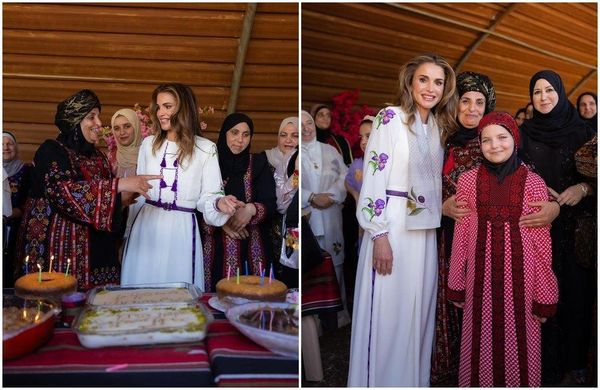 拉尼婭王后昨到約旦哈瓦爾村，當地婦女準備蛋糕為她慶生。（翻攝queenrania IG）