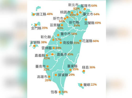 ▲▼海葵颱風暴風圈侵襲機率，最高為宜蘭縣69%。（圖／中央氣象局）