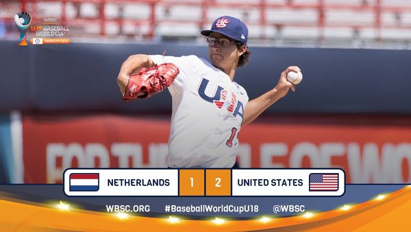 ▲U18美國2比1氣走荷蘭，拿下預賽首勝。             。（圖／翻攝自WBSC臉書）