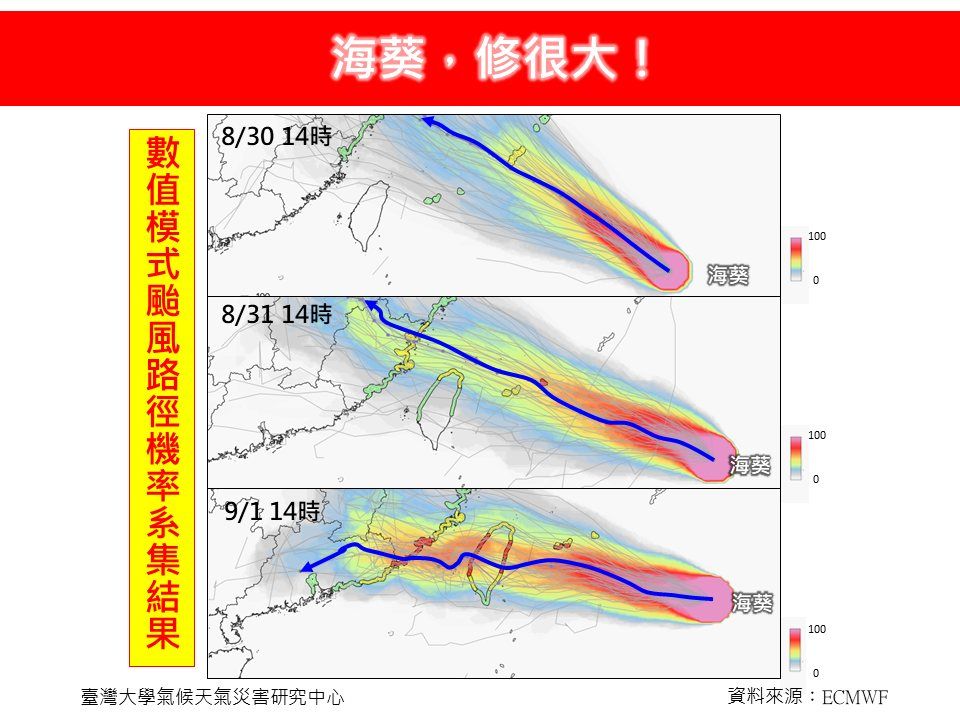 ▲▼海葵路徑變化。（圖／翻攝臉書／林老師氣象站）