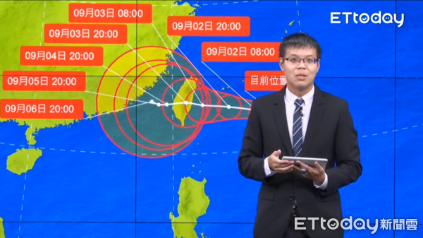 ▲氣象預報員劉宇其指出，海葵會在周日逐漸通過台灣上空。（圖／氣象局）