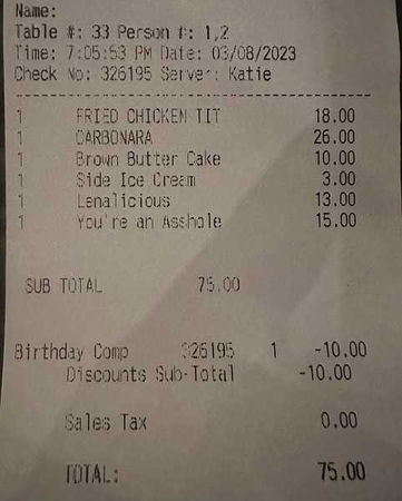 夫妻餐廳慶生…帳單竟寫「你是個混蛋」多收478元　真相誤會一場