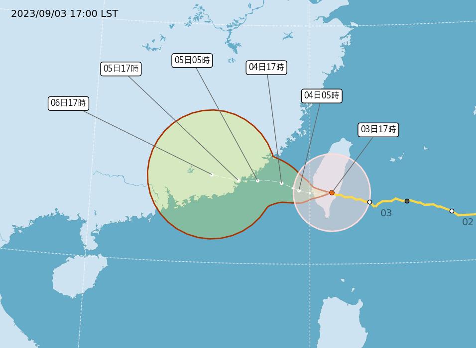 ▲▼海葵颱風1700最新路徑。（圖／氣象局）