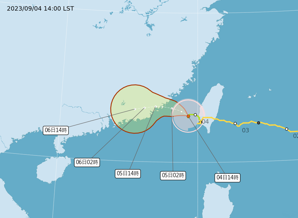 ▲▼海葵颱風今下午14時路徑。（圖／氣象局）