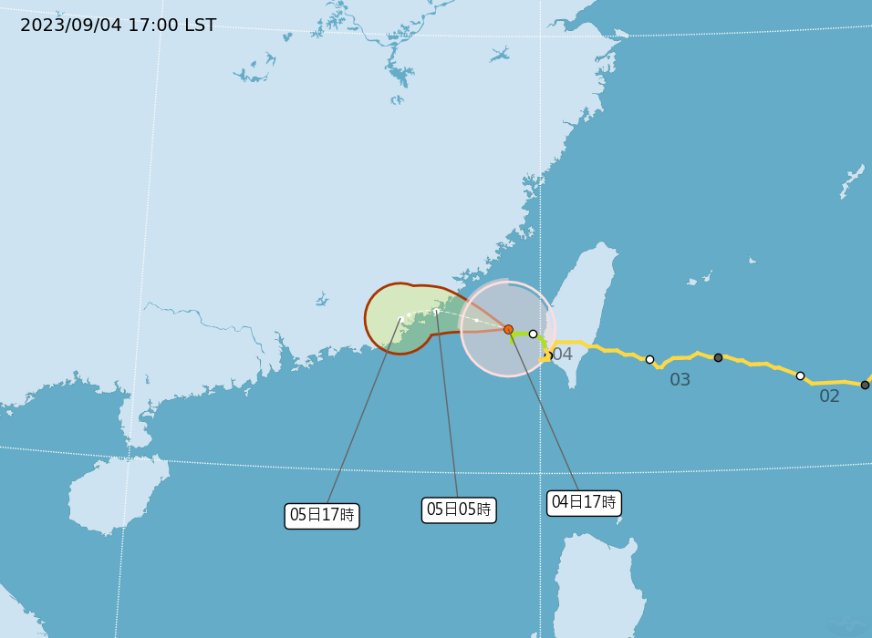 ▲▼海葵17時最新路徑。（圖／氣象局）