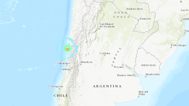 ▲▼智利6日晚間發生規模6.2地震。（圖／翻攝USGS）