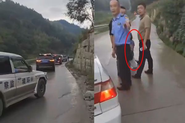 ▲▼縣長的車隊疑似沒有理會村民跪地告狀。（圖／翻攝自影片）