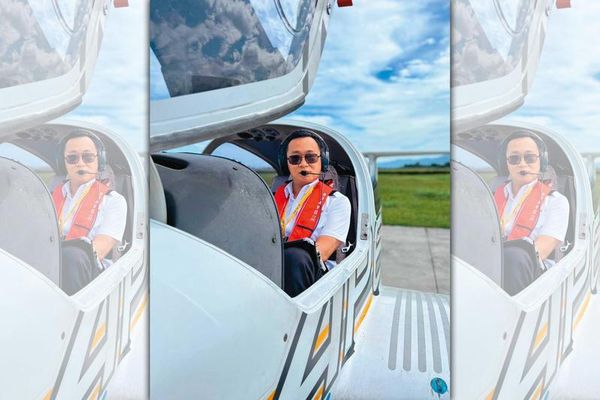 陳漢銘疫情間跑到台東學開飛機，也成功考取執照。（虎航提供）