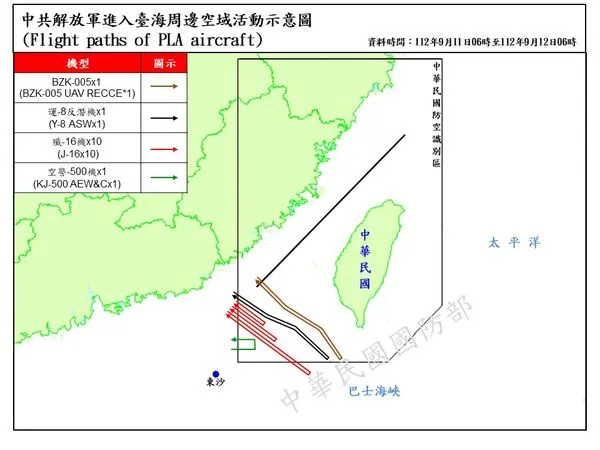 ▲國防部12日早公布的共機航跡圖。（圖／國防部提供）