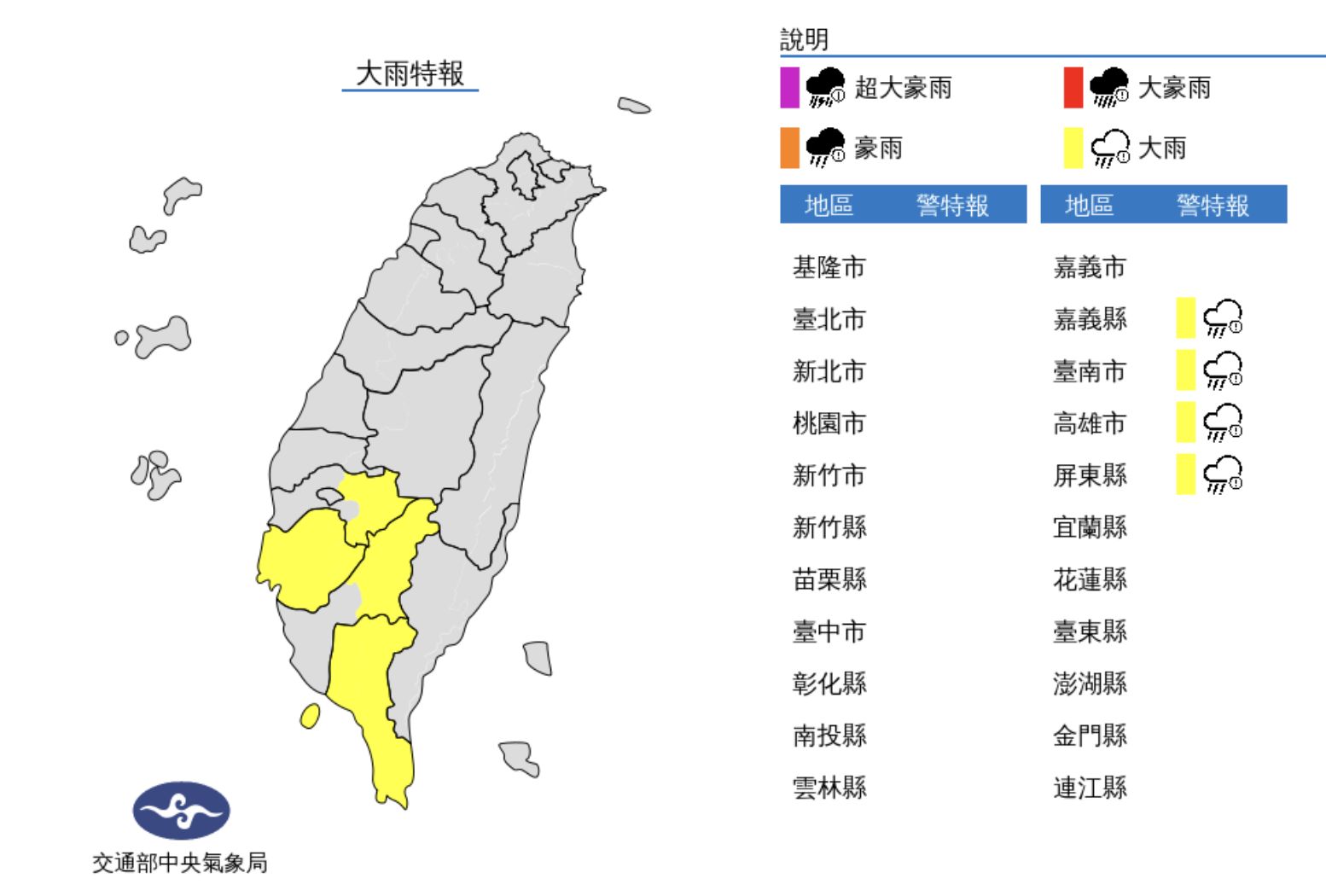 ▲氣象局發布大雨特報。（圖／氣象局）