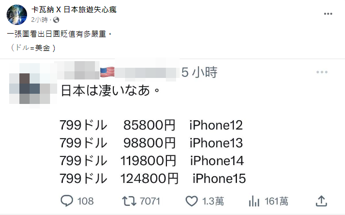 ▲1張圖看出日圓貶值有多嚴重。（圖／翻攝自臉書／卡瓦納 X 日本旅遊失心瘋）