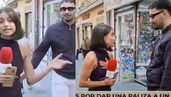 新聞直播當眾被「墨鏡男摸臀」　女記者霸氣制止專業表現被讚爆。（圖／翻攝自推特）