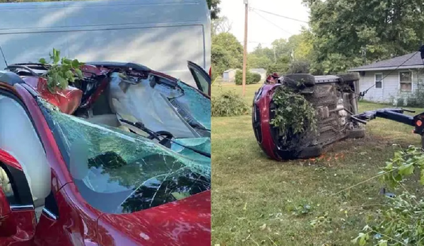 高速公路突然飛來輪胎　女「擋風玻璃被擊破」車頂全裂當場身亡。（圖／翻攝自Indiana State Police）