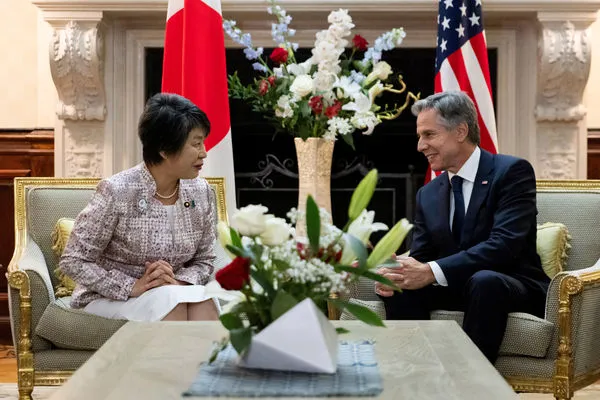 ▲▼日本新任外務大臣上川陽子在美國紐約與美國國務卿布林肯（Antony Blinken）會談。（圖／路透）