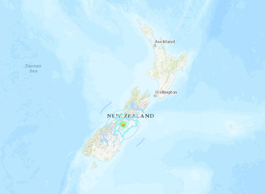 ▲紐西蘭南島發生地震。（圖／翻攝USGS）