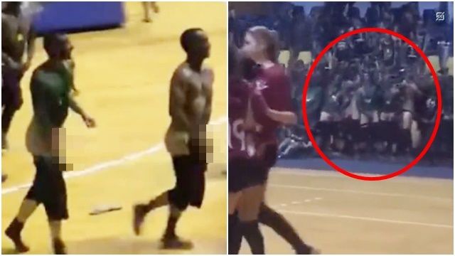 ▲▼女子排球比賽到一半，剛贏球的男大生脫褲繞場，還在場邊集體自慰。（圖／翻攝X）