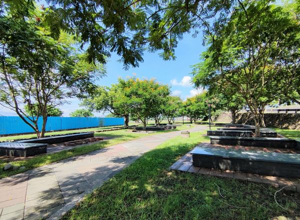 ▲高灘處推薦新北市河濱公園中秋節玩法,「樹林區原住民主題部落公園」烤肉區,八里左岸公園-光雕秀,,。（圖／高灘處提供）