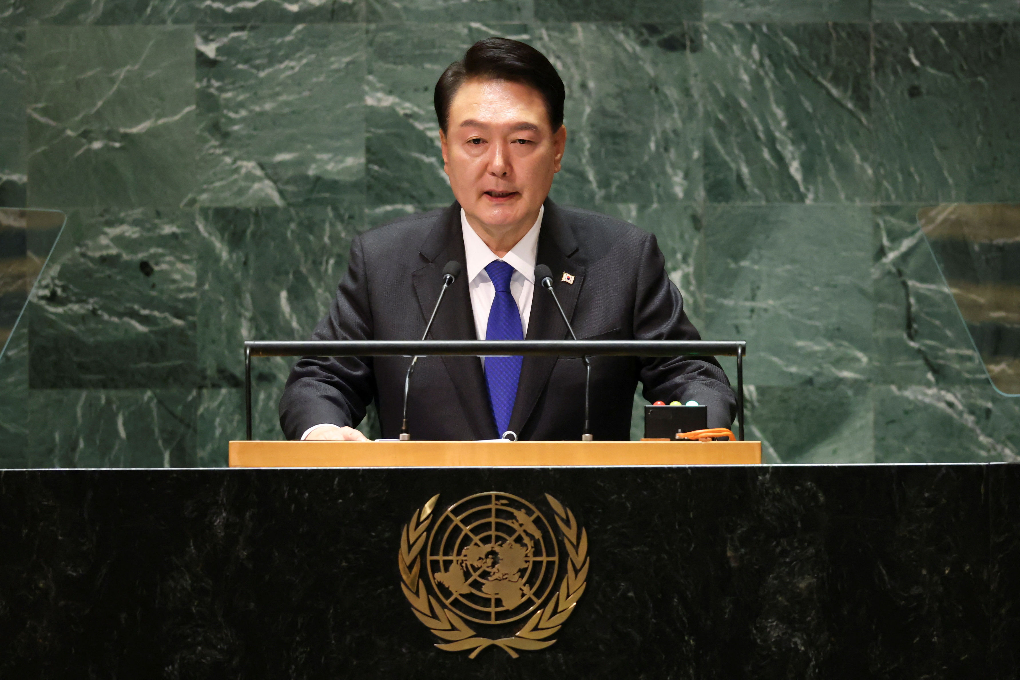 ▲尹錫悅在聯合國大會上發表演說。（圖／路透）